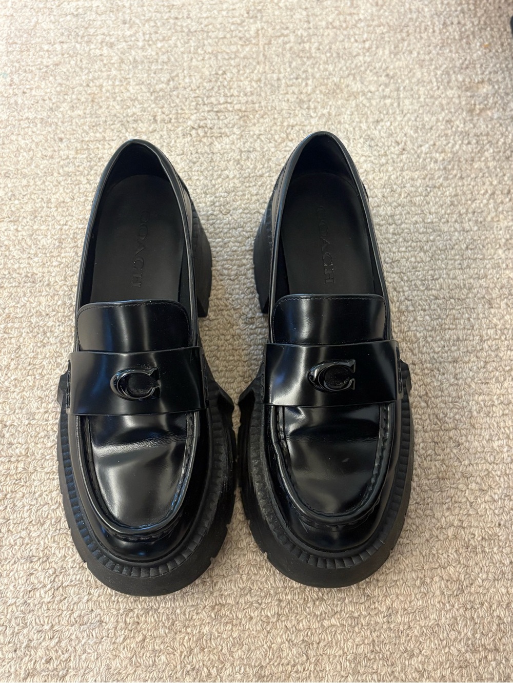 Coach Black Patent Leather Chunky Platform Loafers - Leah